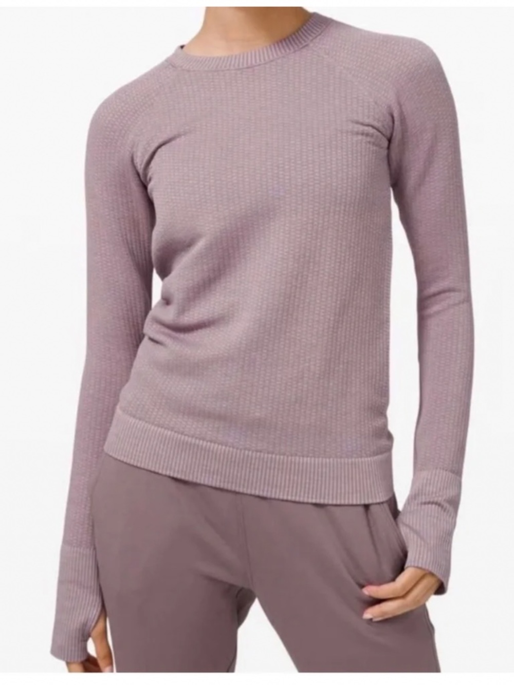 LULULEMON Rest Less Pullover Sweatshirt Ribbed Seamless Thumbholes Purple Sz 4